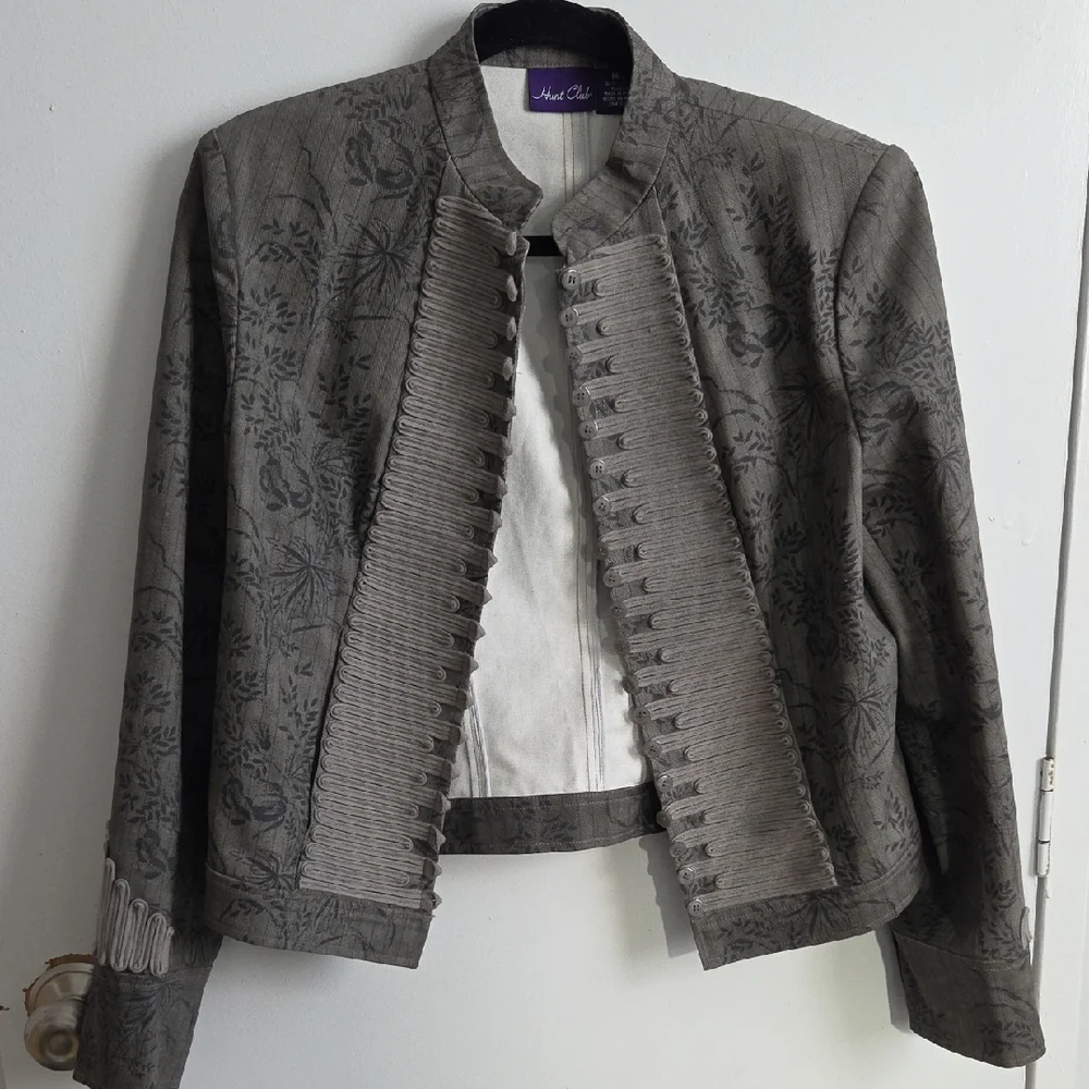 Hunt Club Charcoal Cotton Floral Military Blazer Jacket Women's Size Medium - Picture 1 of 16